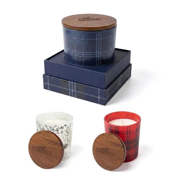 Ember 10 Oz Patterned Glass Candle With Acacia Wood Lid