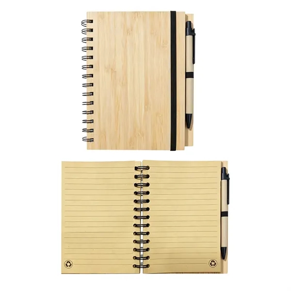 Bamboo Cover Spiral Notebook Journal W/ Pen 5"x7"