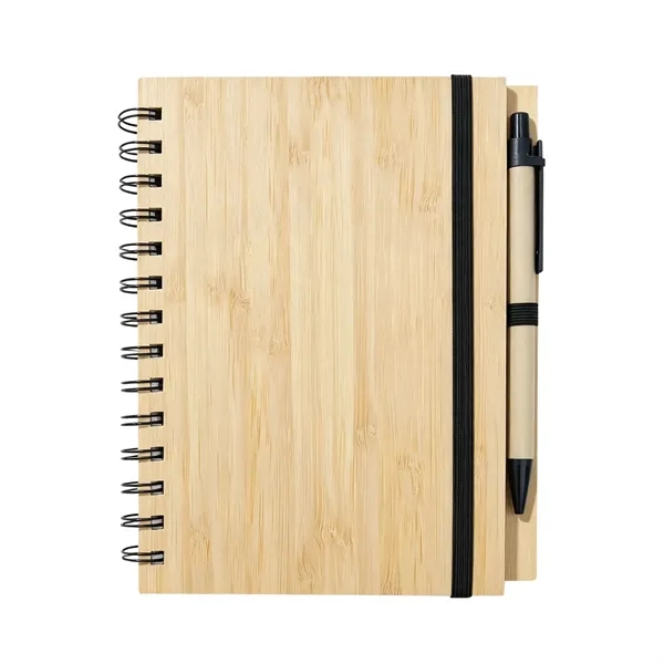 Bamboo Cover Spiral Notebook Journal W/ Pen 5"x7"