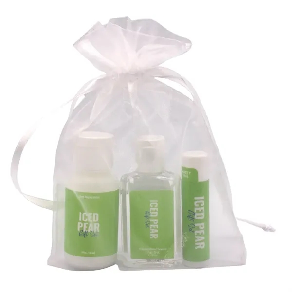 Iced Pear Gift Set: Lip Balm, Lotion, Scented Hand Sanitizer