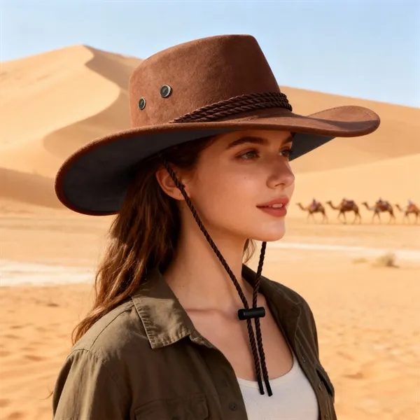Classic Suede Western Cowboy Hat With Wide Brim