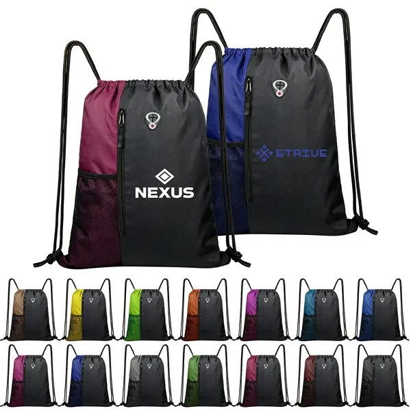 Large Sport Polyester Drawstring Backpack W/ Headphone Hole