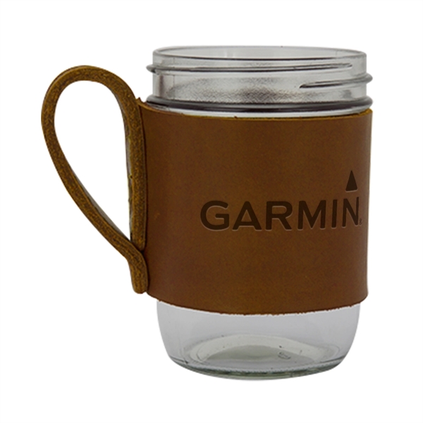 Custom BREWSTER Wide Mouth Mason Jar w/ Leather Handled Sleeve