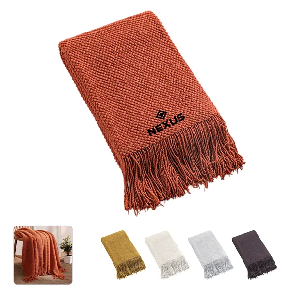 Decorative Soft Knitted Throw Blanket W/ Tassels 50"x67"