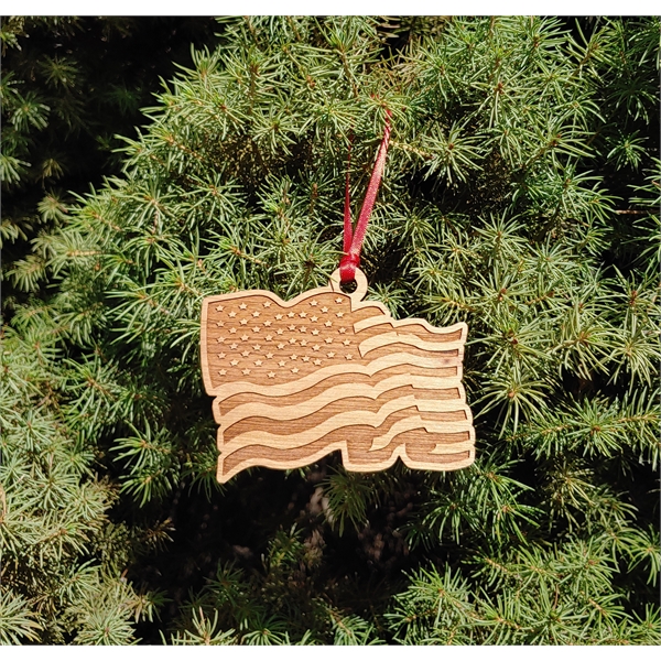3.5" - Customizable Waving Flag Hardwood Ornaments - 3.5" - Customizable Waving Flag Hardwood Ornaments - Image 0 of 0