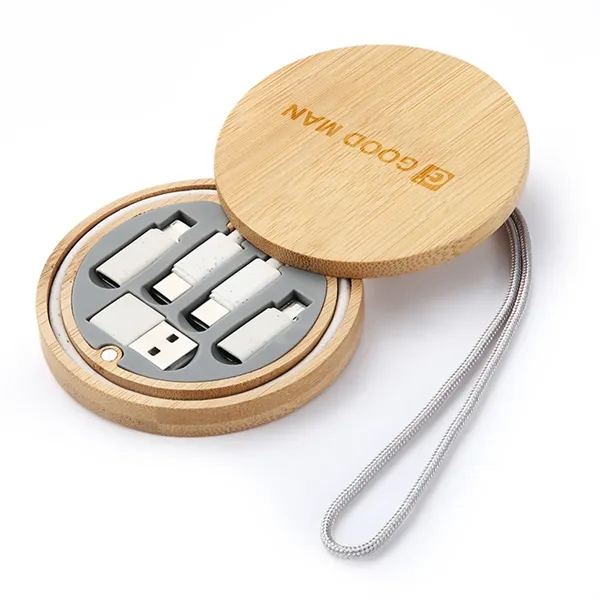 Custom Round Bamboo Multi-Function Data Cable Storage Box
