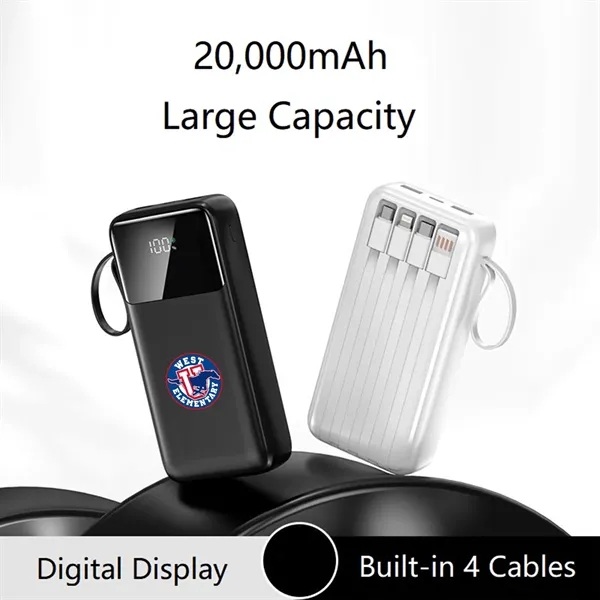 20,000mAh Large Capacity 22.5W Power Bank Charger and Cables