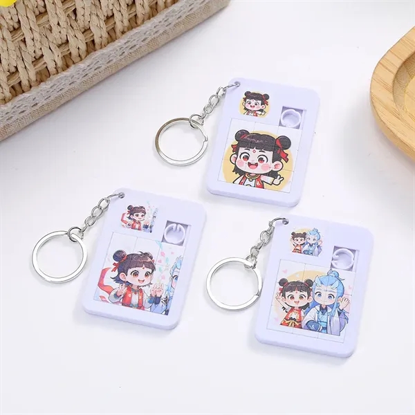 Customized 10 Palace Grids Sliding Puzzle With Keychain