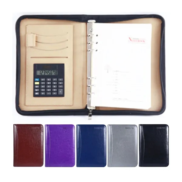 Zipper PU Leather Ring Binder Portfolio
