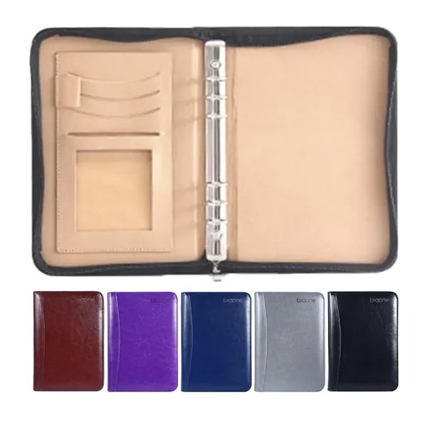 Zipper PU Leather Ring Binder Portfolio
