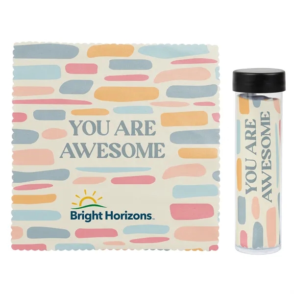 Microfiber Cloth 6" x 6" in a clear tube with label