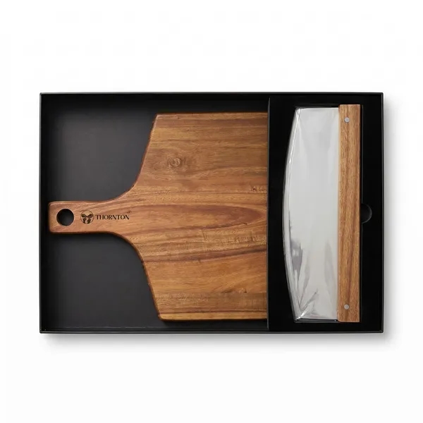 Thornton Stainless Pizza Knife And Acacia Wood Cutting Board
