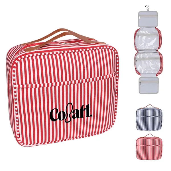 Portable Stripe Canvas Hanging Travel Toiletry Bag