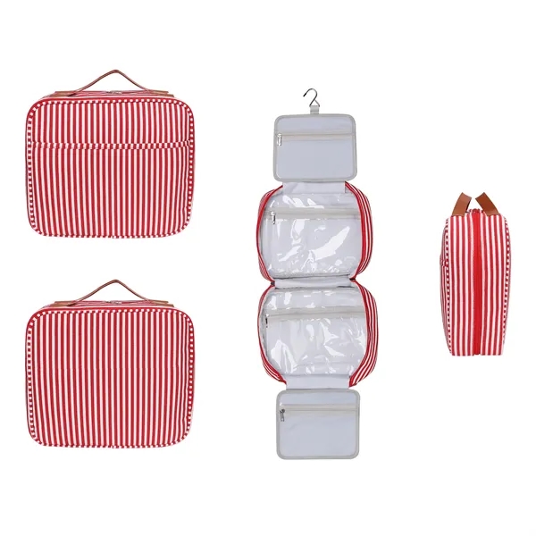 Portable Stripe Canvas Hanging Travel Toiletry Bag