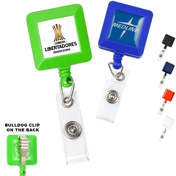 Square Badge Reel w/ Custom Imprint & Alligator clip