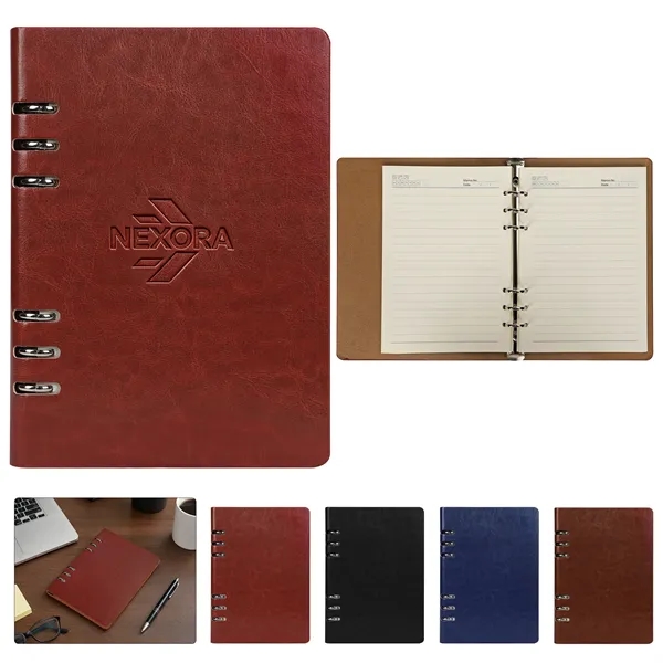 A5 Refillable PU Leather 6 Ring Binder Notebook