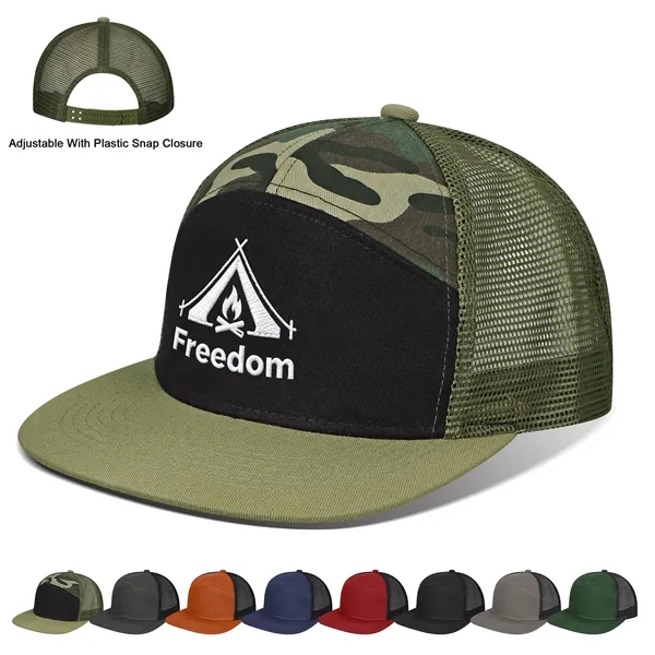 7 Panel Trucker Hat Cap W/ Mesh Back