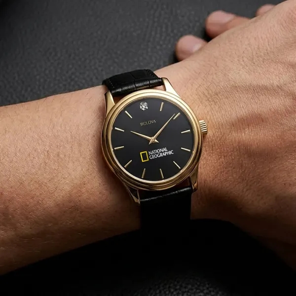 Bulova® Leather Strap Watch w/Diamond