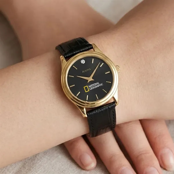 Bulova® Leather Strap Watch w/Diamond