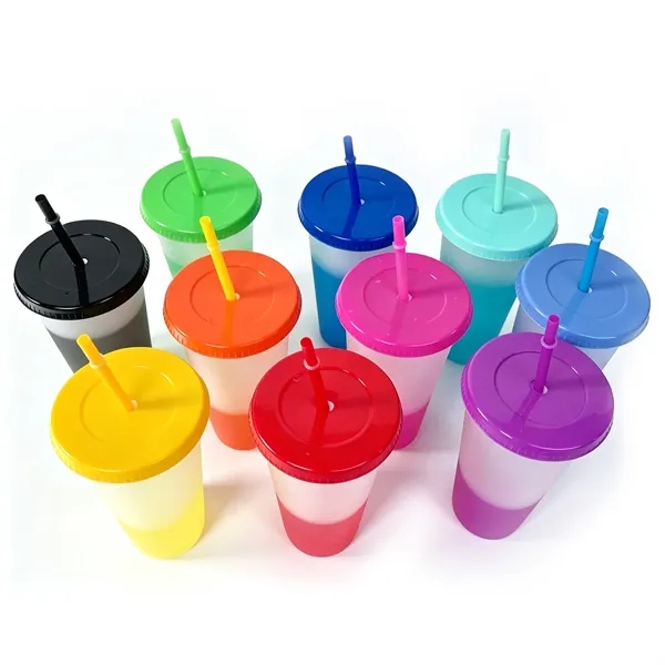 24Oz BPA Free Color Changing Stadium Cup W/ Lid & Straw