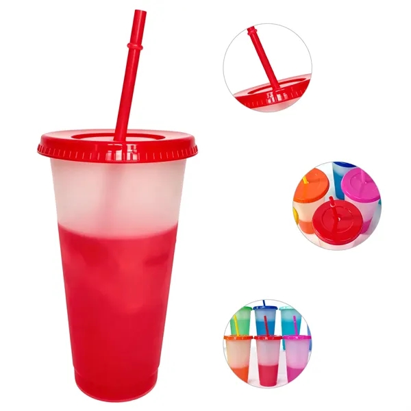 24Oz BPA Free Color Changing Stadium Cup W/ Lid & Straw