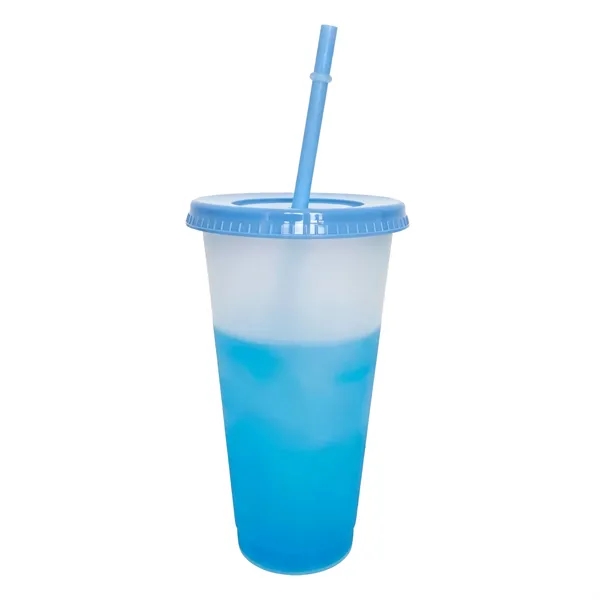 24Oz BPA Free Color Changing Stadium Cup W/ Lid & Straw