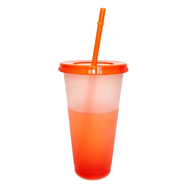 24Oz BPA Free Color Changing Stadium Cup W/ Lid & Straw
