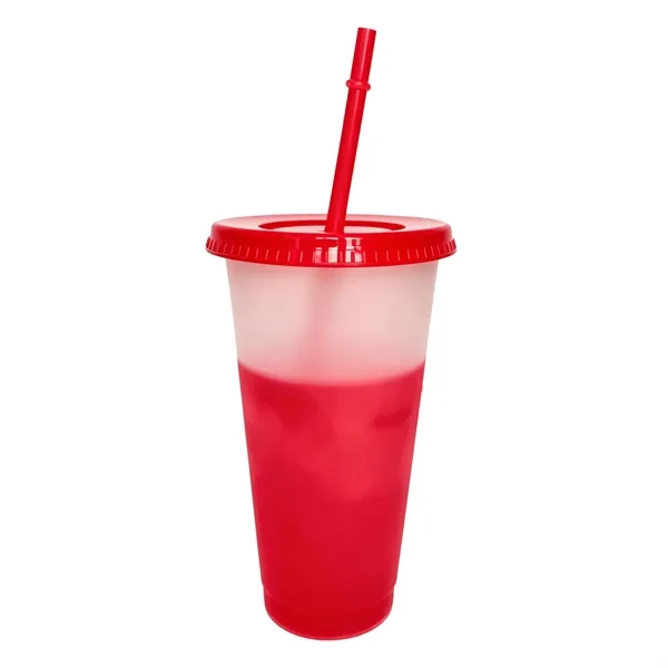 24Oz BPA Free Color Changing Stadium Cup W/ Lid & Straw