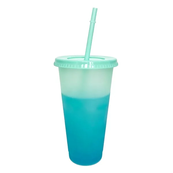 24Oz BPA Free Color Changing Stadium Cup W/ Lid & Straw
