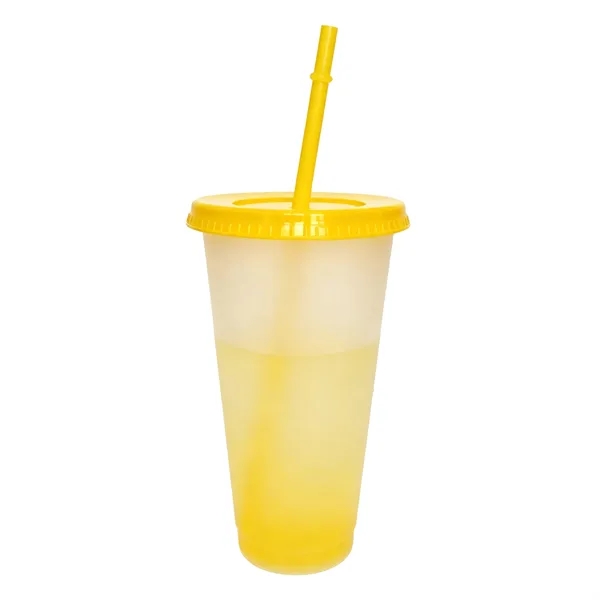 24Oz BPA Free Color Changing Stadium Cup W/ Lid & Straw