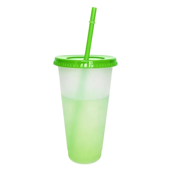 24Oz BPA Free Color Changing Stadium Cup W/ Lid & Straw