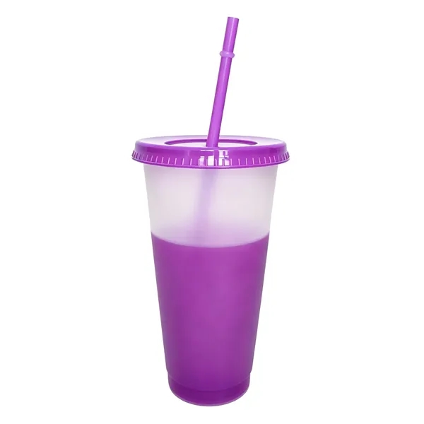 24Oz BPA Free Color Changing Stadium Cup W/ Lid & Straw