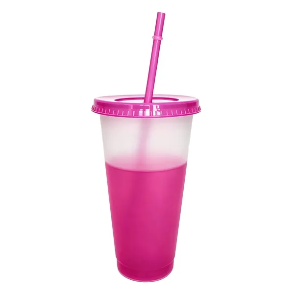 24Oz BPA Free Color Changing Stadium Cup W/ Lid & Straw