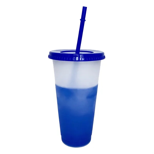 24Oz BPA Free Color Changing Stadium Cup W/ Lid & Straw