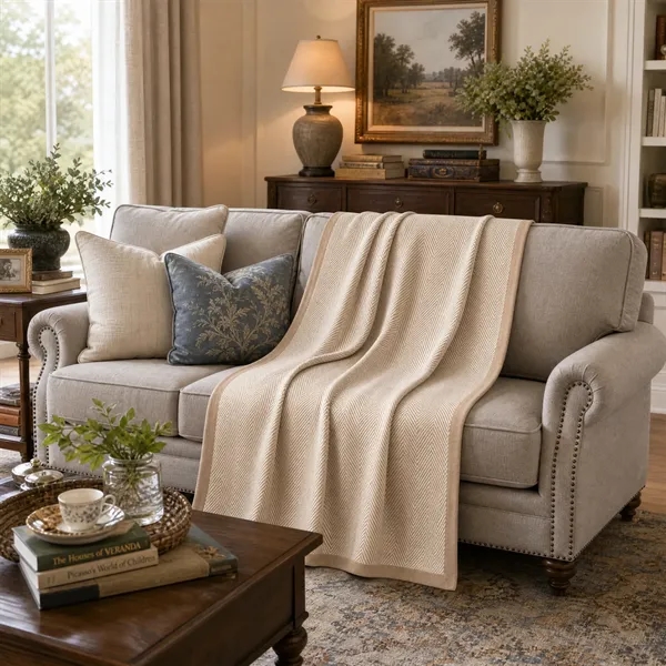 Embroidered Cozy Knitted Throw Blanket 51"x67"