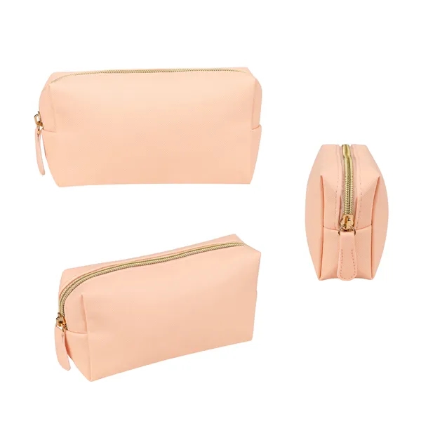 Portable PU Leather Zipper Cosmetic Pouch Makeup Bag