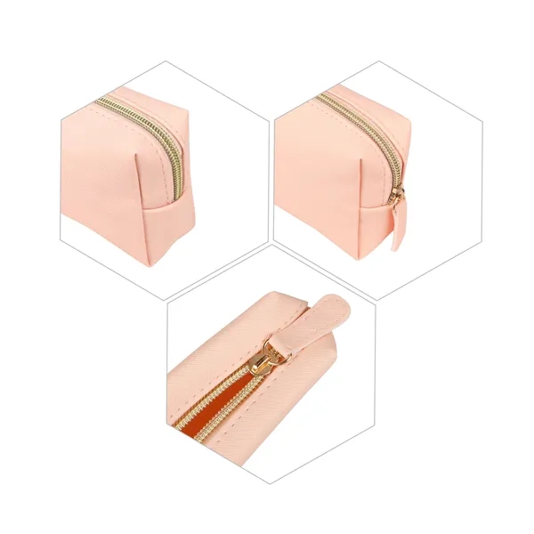 Portable PU Leather Zipper Cosmetic Pouch Makeup Bag