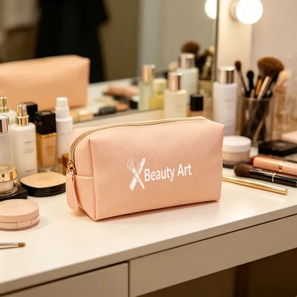 Portable PU Leather Zipper Cosmetic Pouch Makeup Bag