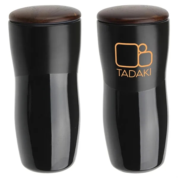 Adriano 12 oz Double-wall Ceramic Tumbler with Wood Lid