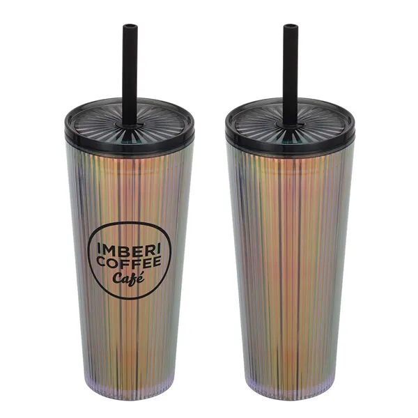 Custom Pyramid 22 oz Recycled Iridescent Silicone Straw Tumbler