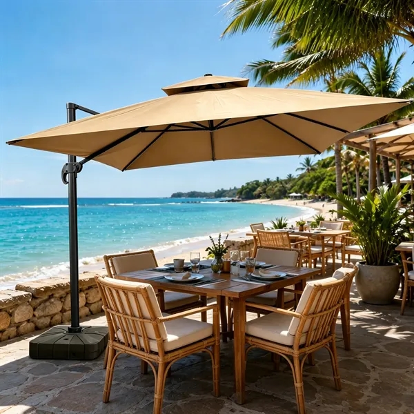 8.2'x8.5' Cantilever Patio Umbrella W/ Base & Hand Crank