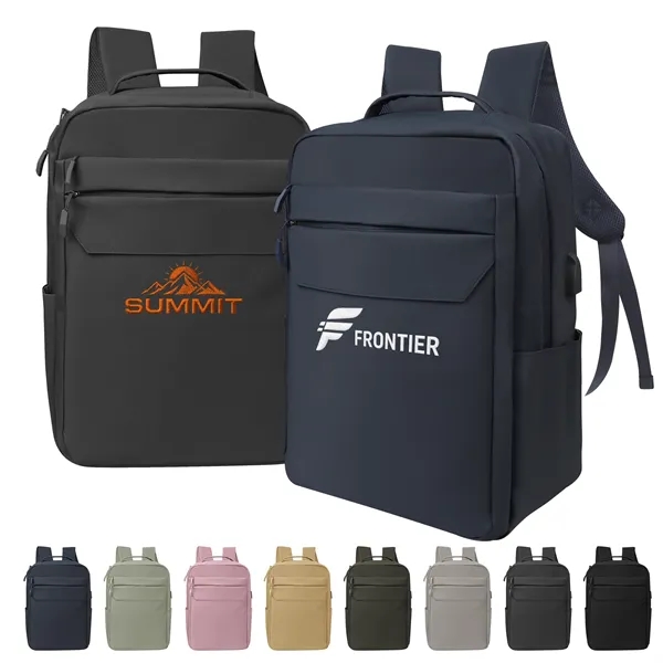Expandable Leather Travel Laptop Backpack W/ Charging Port