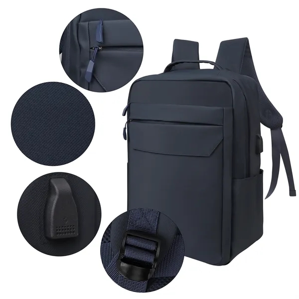 Expandable Leather Travel Laptop Backpack W/ Charging Port