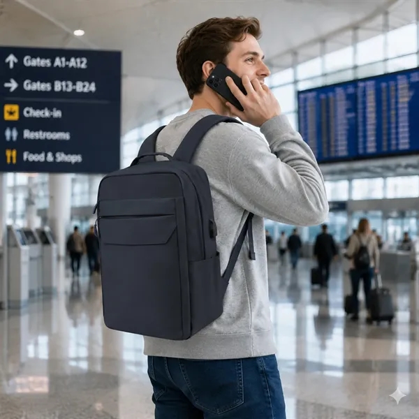 Expandable Leather Travel Laptop Backpack W/ Charging Port