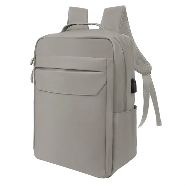 Expandable Leather Travel Laptop Backpack W/ Charging Port