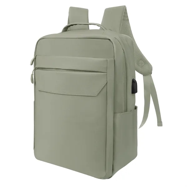 Expandable Leather Travel Laptop Backpack W/ Charging Port