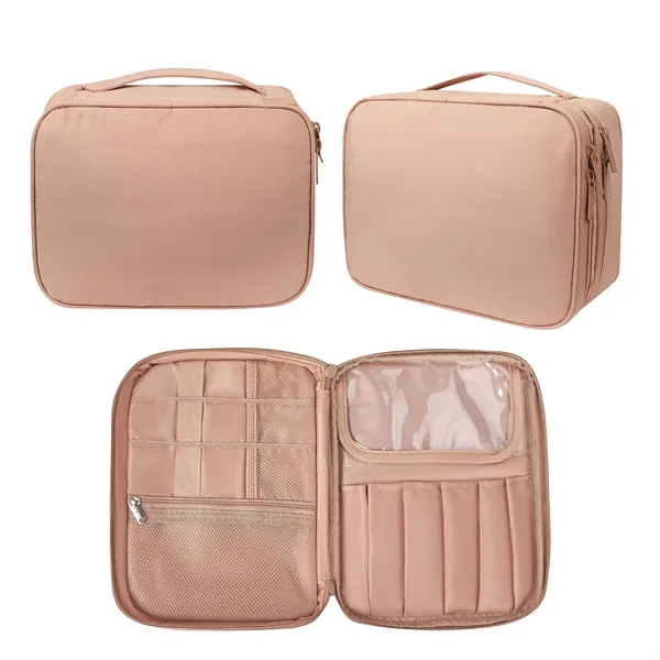 Portable Double Layer Travel Makeup Bag W/ Handle