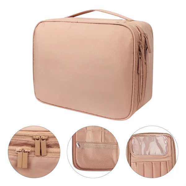 Portable Double Layer Travel Makeup Bag W/ Handle