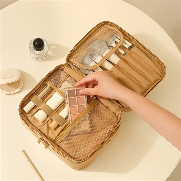 Portable Double Layer Travel Makeup Bag W/ Handle