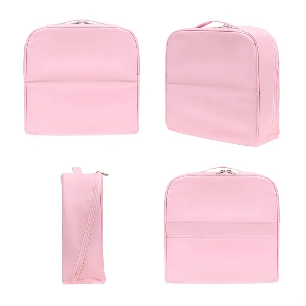 Large Opening PU Leather Travel Makeup Bag W/ Handle